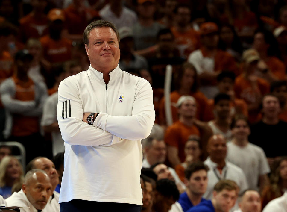 AUSTIN, TEXAS - MARCH 04: Head coach Bill Self of the Kansas Jayhawks stands on the court during the game with the Texas Longhorns at Moody Center on March 04, 2023 in Austin, Texas. (Photo by Chris Covatta/Getty Images)