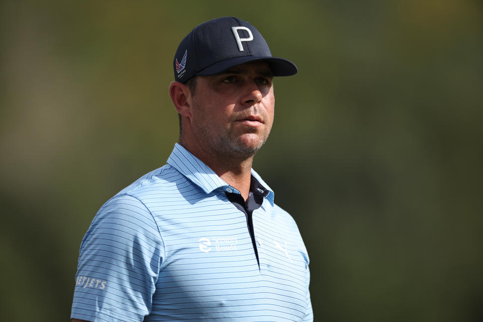 GREENSBORO, NORTH CAROLINA - AUGUST 04: Gary Woodland of the United States looks on from the on the 15th green during the second round of the Wyndham Championship at Sedgefield Country Club on August 04, 2023 in Greensboro, North Carolina. (Photo by Jared C. Tilton/Getty Images)