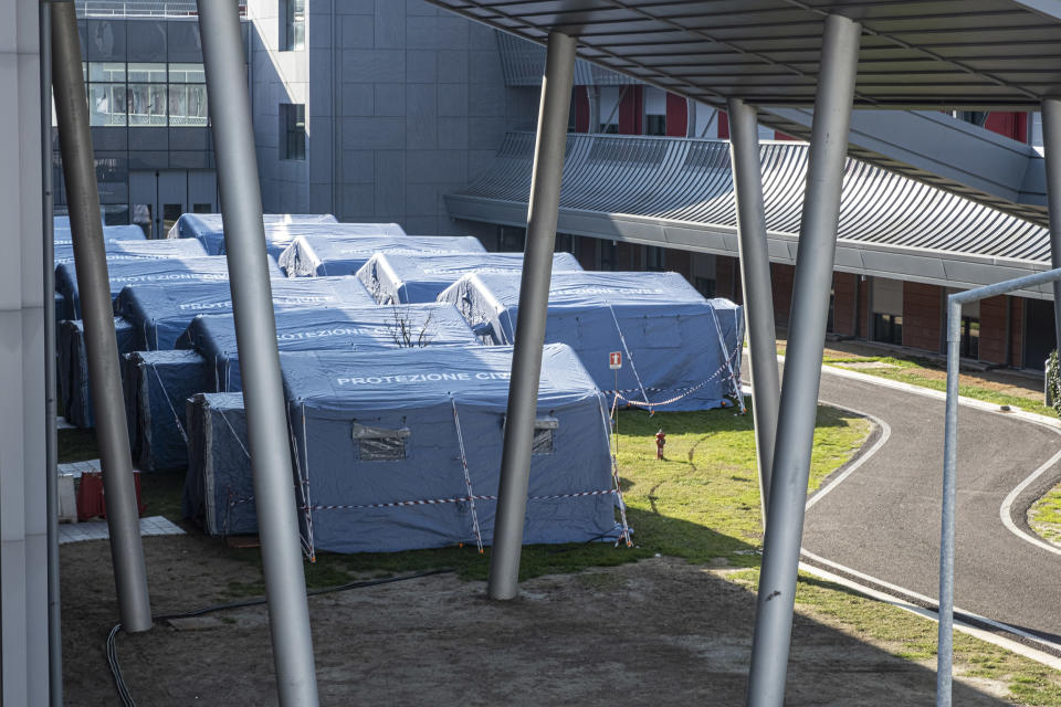 Image: Tents are set up outside a hospital in Schiavonia after Italy's first Covid-19 cases were identified nearby (Roberto Silvino / NurPhoto via Getty Images file)
