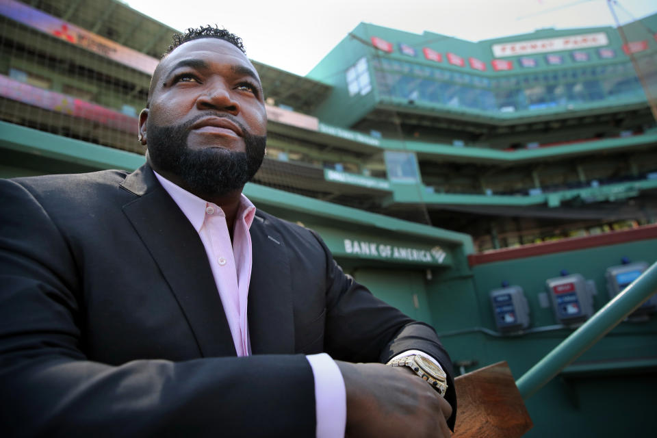 Red Sox legend David Ortiz reveals he tested positive for COVID-19 and his brother spent a week in the hospital battling the virus. (Photo by Craig F. Walker/The Boston Globe via Getty Images)