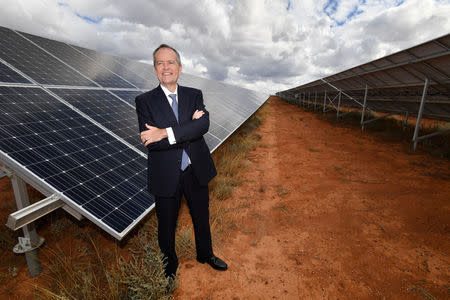 Australian Opposition Leader Bill Shorten is seen at the Southern Sustainable Electric solar farm in Whyalla in South Australia, Australia, May 1, 2019. AAP Image/Darren England/via REUTERS