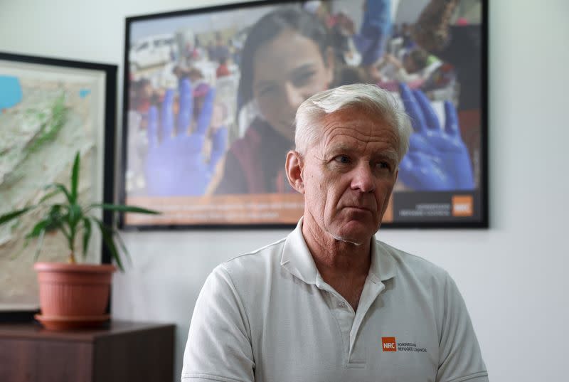 Jan Egeland, Secretary-General of the Norwegian Refugee Council attends an interview with Reuters in Sin El Fil