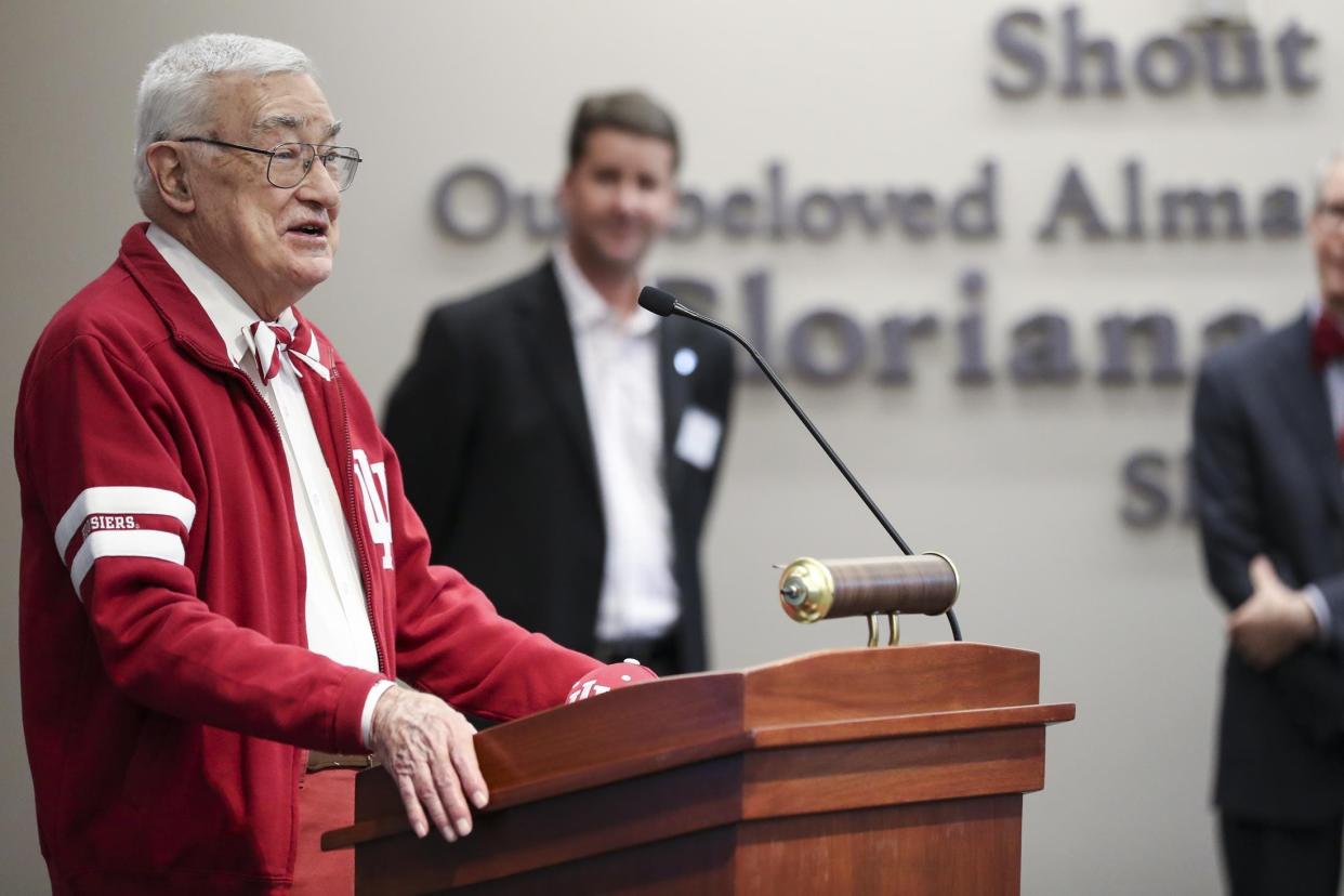 Edson Sample, longtime employee and benefactor of IU, returns to speak at his alma mater in 2018, following a donation toward the IU Athletics Excellence Academy.