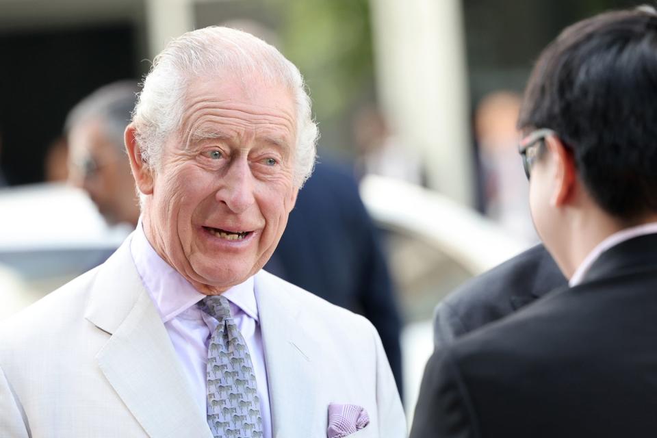 <p>Chris Jackson/Getty </p> King Charles meets with students at Heriot-Watt University in Dubai, United Arab Emirates on Nov. 30.