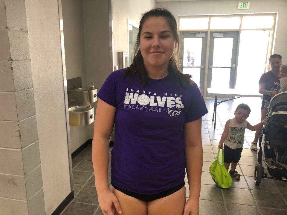 Shasta senior outside hitter Natalya Turner poses for a photo before playing scrimmages at Foothill High School on Saturday, Aug. 13, 2022.