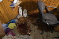 Blood stains the floor at the site of an Israeli army raid in the West Bank's Aqabat Jabr refugee camp in Jericho, Monday, Feb. 6, 2023. Israeli forces killed five Palestinian gunmen in a raid on the refugee camp in the occupied West Bank on Monday, the latest bloodshed in the region that will likely further exacerbate tensions. (AP Photo/Nasser Nasser)