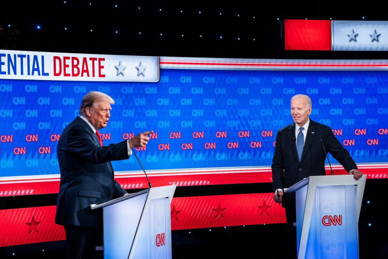 PHOTO: Former President Donald Trump and President Joe Biden participate in the first presidential debate of the 2024 election at the CNN studios in Atlanta, GA on June 27, 2024. (Jabin Botsford/The Washington Post via Getty Images)