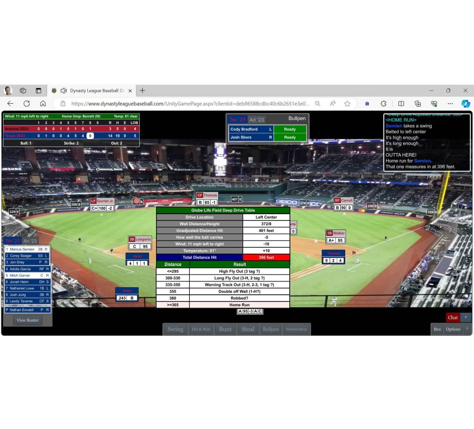 A screenshot of Marcus Semien's eighth-inning grand slam that put the finishing touches on the Rangers' rout of the Diamondbacks in Game 1 of USA TODAY Sports' 2023 Simulated World Series.