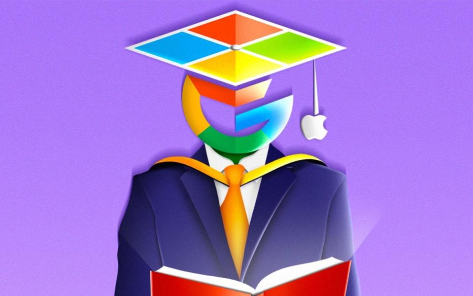 Student with Google, Apple and Microsoft mortar board - The Telegraph