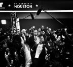 <p>Donald Trump speaks to reporters in the spin room after a Republican presidential debate, Feb. 25, Houston, Texas. (Photo: Holly Bailey/Yahoo News) </p>