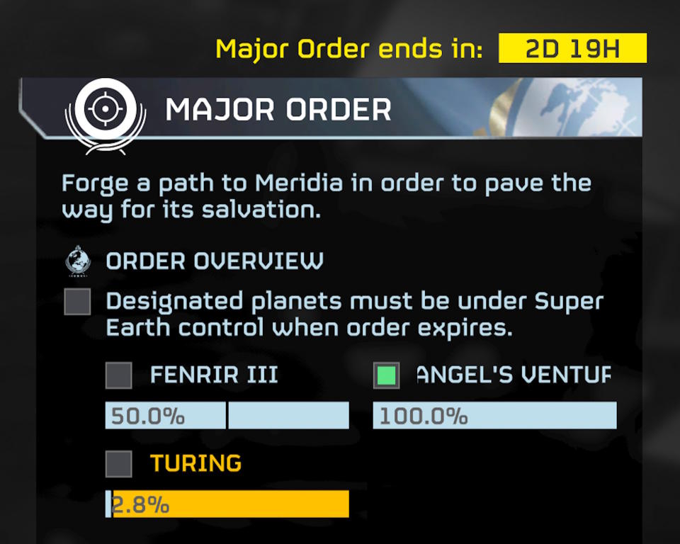 Helldivers 2 Major Order - Open a path to Meridia to pave the way for Meridia's salvation.