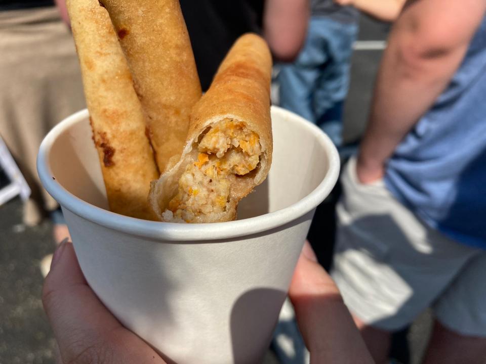 Fried lumpia from Bay Area Bistro at the Saraga international food festival at 8448 Center Run Dr in Castleton on Sunday, Sept. 17.