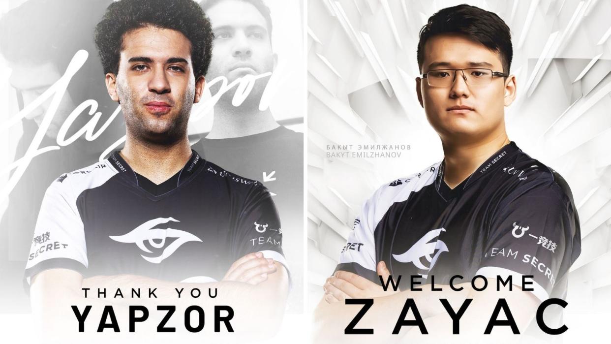 Team Secret's YapzOr will be taking an extended break from competitive Dota 2 due to health reasons and will be replaced by Zayac. (Photos: Team Secret)