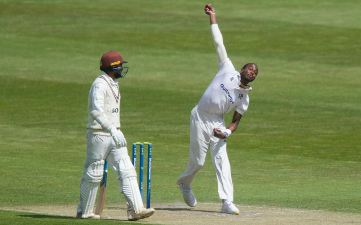 Jofra Archer bowling for Sussex seconds against Surrey seconds - David McHugh / Brighton Pictures 