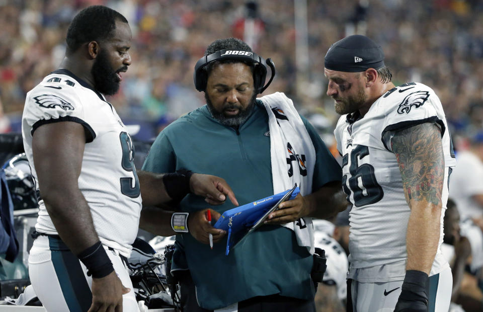 The Eagles D-Line has probably been looking forward to their matchup against the Giants O-Line in Week 6. (AP Photo/Mary Schwalm, File)