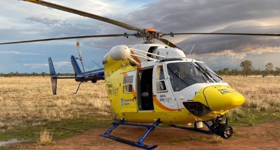 The RACQ helicopter that rescued the girl after a suspected jellyfish sting.