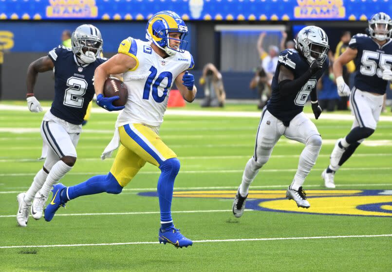 Inglewood, California October 9, 2022-Rams receiver Cooper Kupp breaks free from the Cowboys.