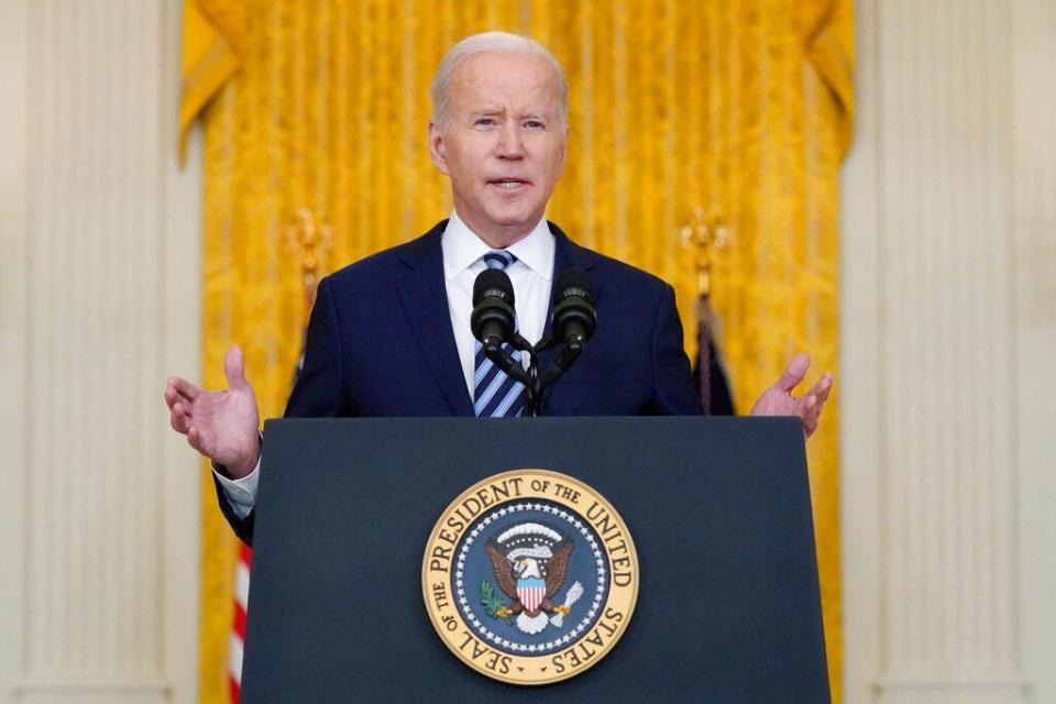 President Joe Biden speaks about the Russian invasion of Ukraine on Feb. 24, 2022.