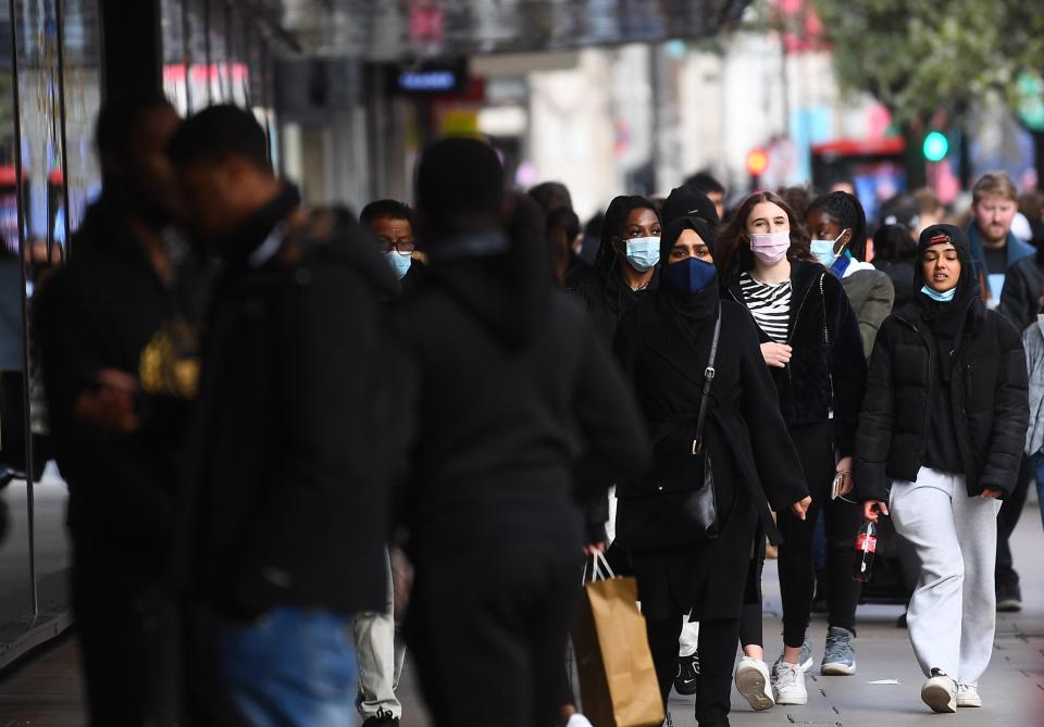 <p>Shoppers on Oxford Street, London, as England takes another step back towards normality with the further easing of lockdown restrictions</p> (PA)