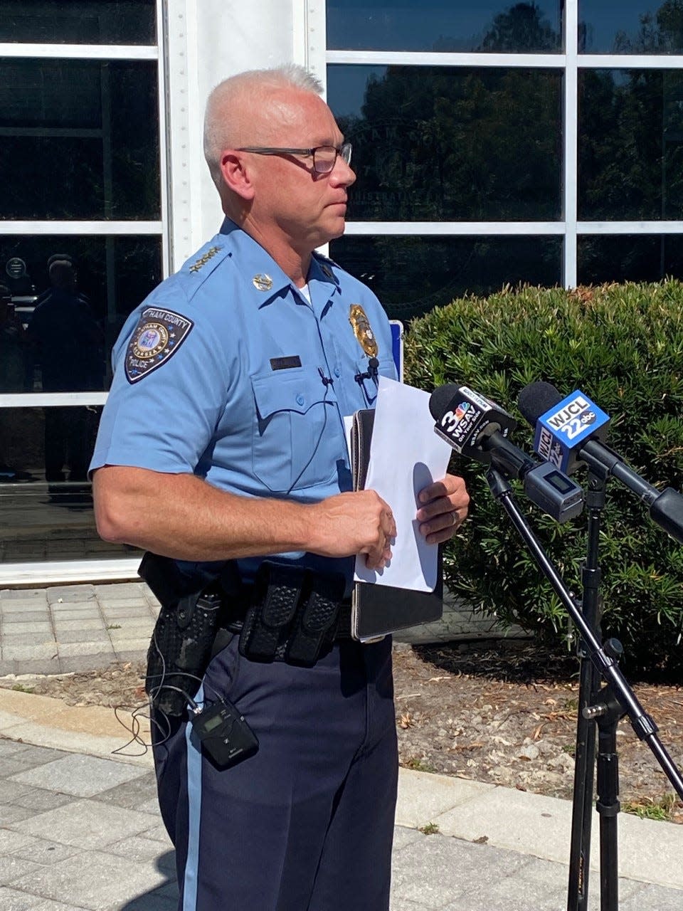 Chatham County Police Chief Jeff Hadley gives an update on the search for missing 20-month-old, Quinton Simon on Thursday, Oct. 6, in front of Chatham County Police headquarters.