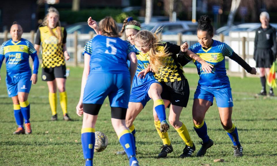 <span>Solihull Moors (in blue) in action in 2019 against Burton Albion.</span><span>Photograph: Fabio de Paolo/The Guardian</span>