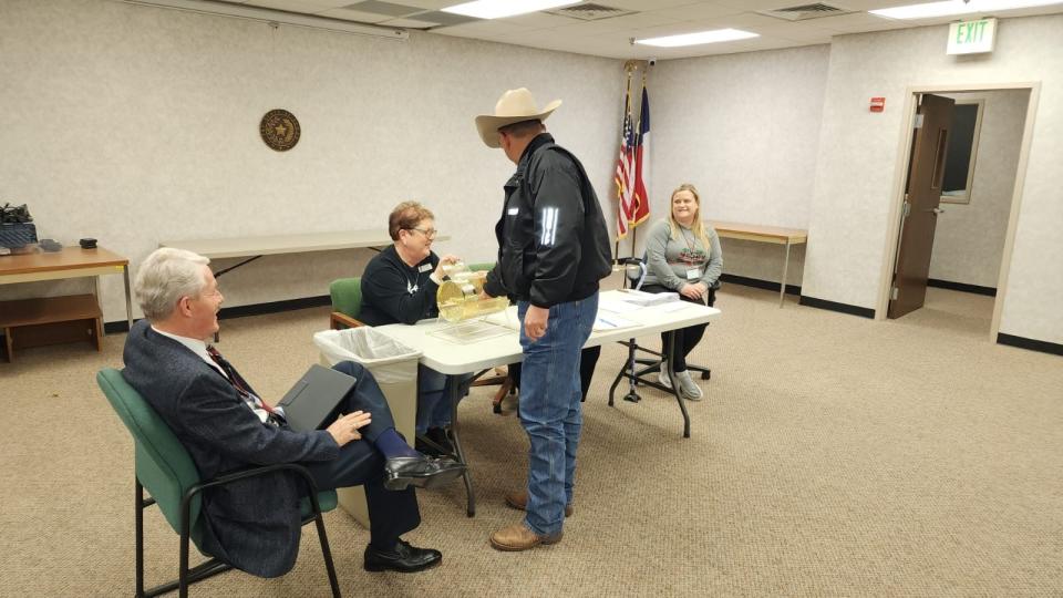 Sheriff Ricky Bishop draws his place for the ballot at the Taylor County Elections Office.