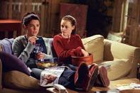 <p>On behind-the-scenes footage, Melissa McCarthy (who played Sookie the chef) revealed that Lorelai and Rory's cushy-looking couch wasn't great for movie nights after all — it was "<a href="http://hookedonhouses.net/2010/05/23/gilmore-girls-lorelais-house-the-gilmore-mansion/" rel="nofollow noopener" target="_blank" data-ylk="slk:like sitting on a pile of bricks;elm:context_link;itc:0;sec:content-canvas" class="link ">like sitting on a pile of bricks</a>."</p>