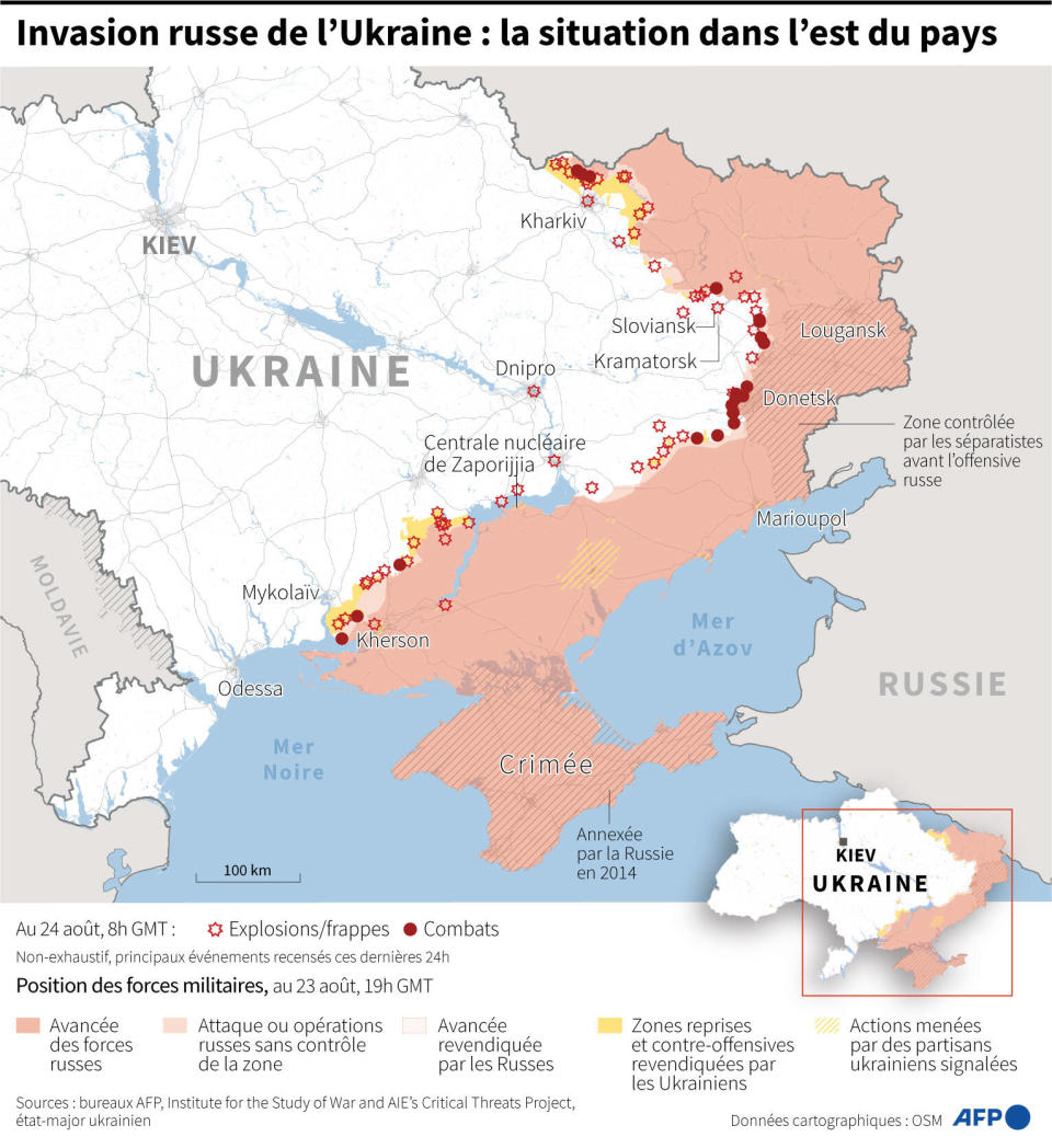 Situation en Ukraine au 24 août 2022.