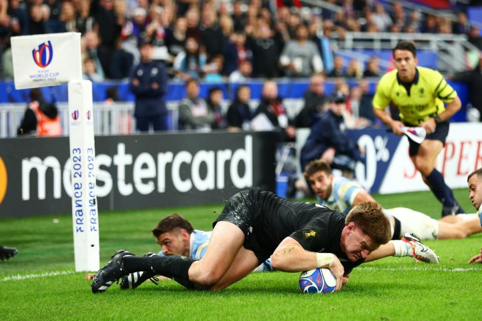 Jordie Barrett crashed over for the All Blacks’s second of seven tries (Getty Images)