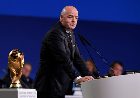 Foto del miércoles del presidente de la FIFA, Gianni Infantino, durante el Congreso de la entidad en Moscú. Jun 13, 2018. REUTERS/Sergei Karpukhin