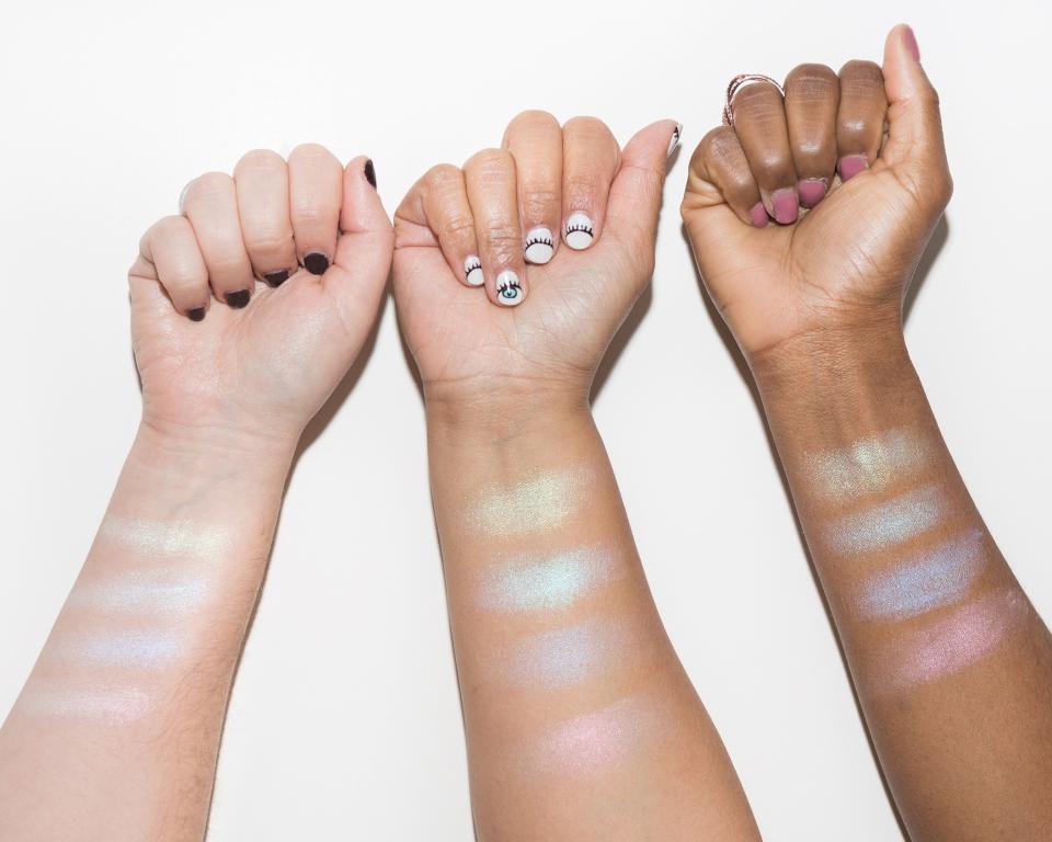 See the Kat Von D Alchemist Holographic Palette Swatched on 3 Skin Tones