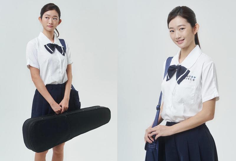 現年32歲的晏柔中穿起高校制服，在《青春換日線》裡飾演小提琴才女。（峰起云湧影業提供）