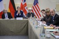 US Secretary of Energy Ernest Moniz (L) US Secretary of State John Kerry (2nd L) US Under Secretary for Political Affairs Wendy Sherman and French Foreign Minister Laurent Fabius (Far R) attend Iranian nuclear talks in Lausanne on March 28, 2015