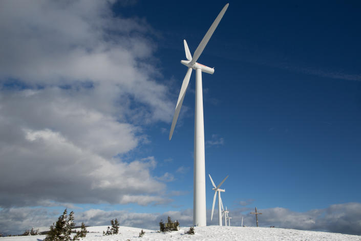 Wind turbines stand at the Steinriegel wind farm, operated by Wien Energie GmbH, in Steiermark, in the Styrian Alps, Austria, on Friday, Jan. 8, 2016. (Lisi Niesner/Bloomberg via Getty Images)