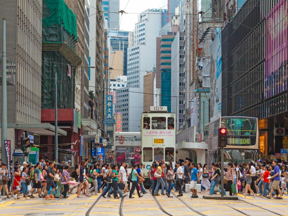 Busy crosswalk in Central, Hong Kong