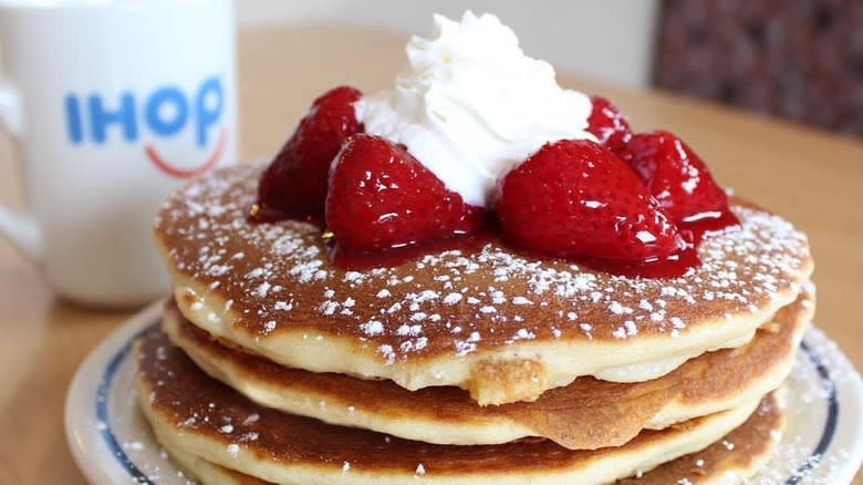strawberry pancakes whipped cream IHOP