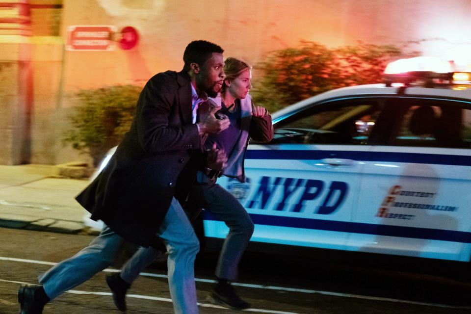 Chadwick Boseman and Sienna Miller in "21 Bridges"