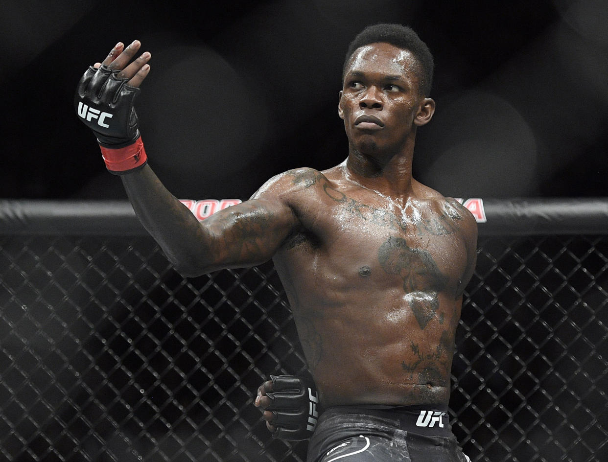Israel Adesanya will fight in his 11th straight title bout vs. Sean Strickland at UFC 293. (AP /Andy Brownbill, File)