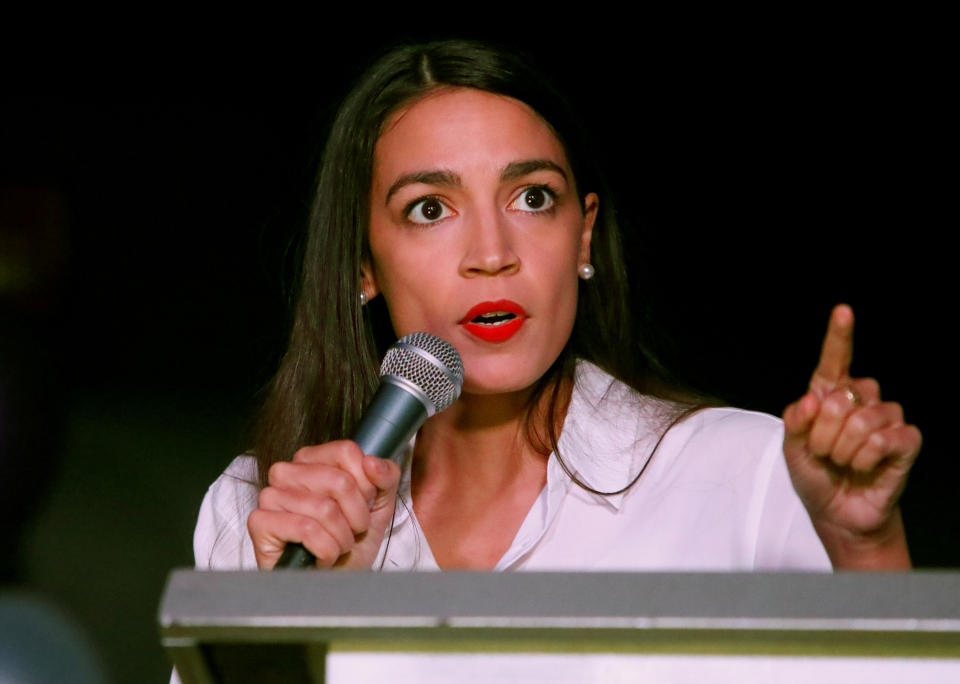 Alexandria Ocasio-Cortez, the Democratic congressional candidate, at her election night party in New York on Nov. 6, 2018 (Photo: Andrew Kelly/Reuters)