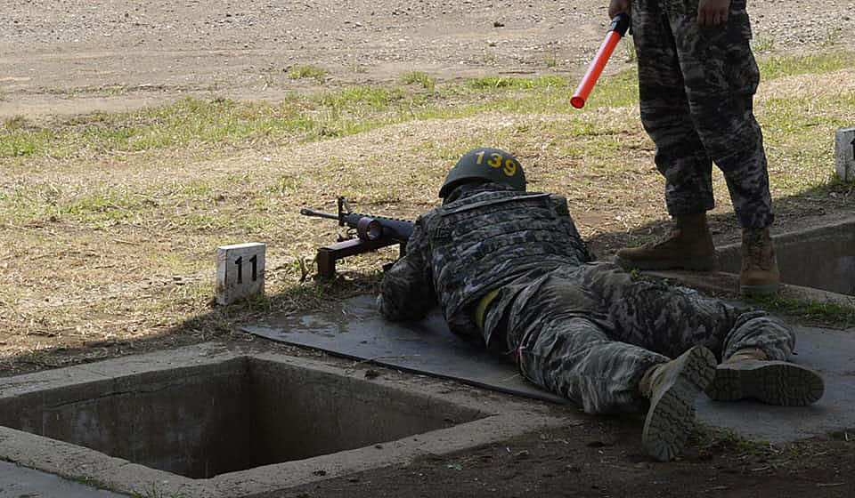 JEJU, SOUTH KOREA - (EDITORS NOTE: Image is highest resolution available.) In this undated handout image provided by Republic of Korea Marine Corps' official Facebook page, Tottenham Hotspur forward Son Heung-min takes part live fire drill at a Marine Corps boot camp in Seogwipo on May 08, 2020 in Jeju, South Korea. The Marine Corps said Son has finished his three-week military training as part of his minimum military duty. Son earned his exemption from military service by winning the gold medal for South Korea at the 2018 Asian Games. (Photo by Republic of Korea Marine Corps via Getty Images)