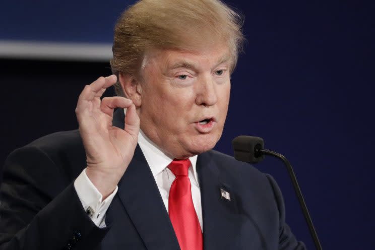 Donald Trump answers a question during the third presidential debate at UNLV in Las Vegas, Wednesday, Oct. 19, 2016. (Photo: John Locher/AP)