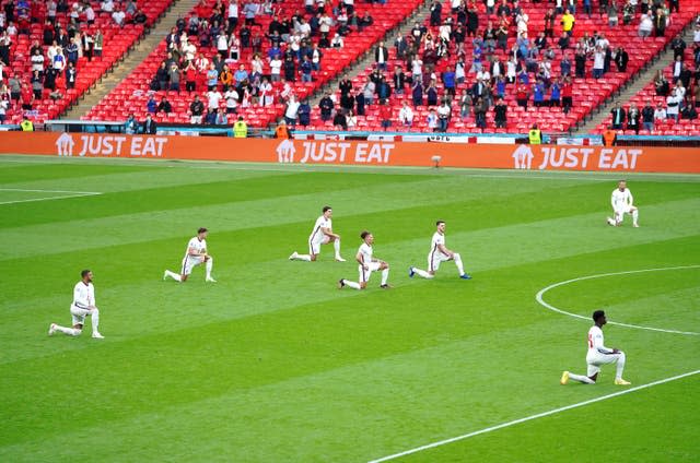 England players took a knee ahead of matches at Euro 2020 (Mike Egerton/PA).