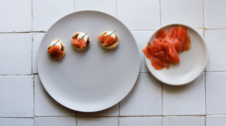 Smoked salmon appetizers on plate