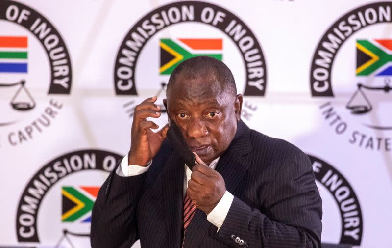 FILE PHOTO: South African President Cyril Ramaphosa appears to testify before the Zondo Commission of Inquiry into State Capture in Johannesburg