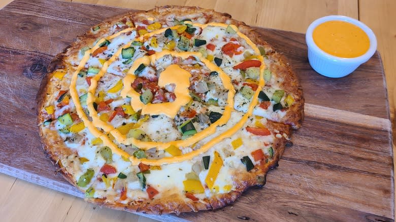 cheez-it ranch dressing on a pizza