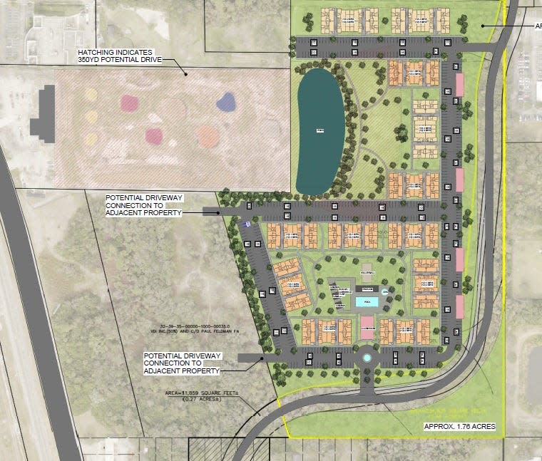 One plan Bill Mallon commissioned in 2021 shows a mixed-use community to the east of his BigShots complex on U.S. 1 in Vero Beach, upper left, and north and west of what Indian River County has proposed as an eastern extension of Aviation Boulevard. The extension would connect to Dr. Hugh McCrystal Drive, then 37th Street, with an extension to 41st Street.