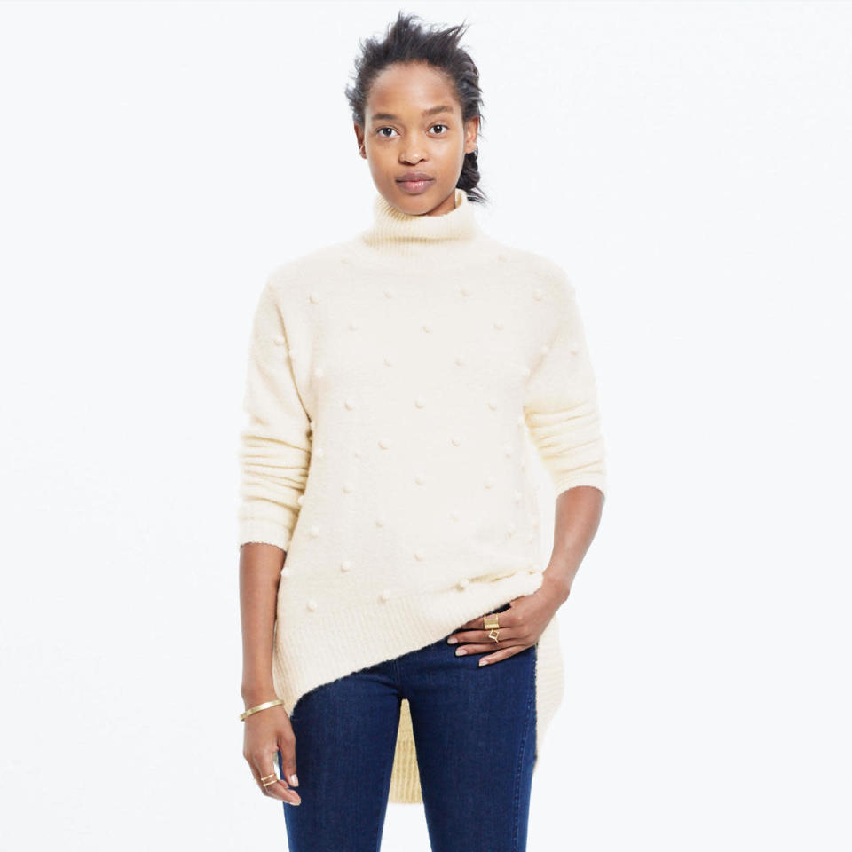 For the simplistic gal who still wants to show off some holiday spirit, this “snowglobe” cashmere turtleneck is the perfect option. It’s not cheap, but you’ll wear this one past December. (Madewell, $158)