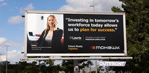 Lawrie Insurance Group’s Mohawk College Future Ready Premium Employer billboard located in Burlington, Ontario.