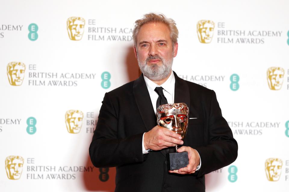 Sam Mendes poses with the award for Best Director for his work on the film '1917' at the BAFTA British Academy Film Awards. (Photo by ADRIAN DENNIS/AFP via Getty Images)