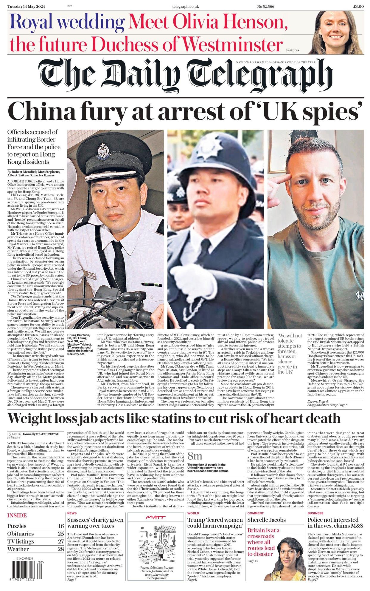 Daily Telegraph: Three charged with aiding Hong Kong intelligence service